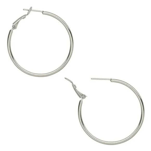 Sleek 316L Surgical Stainless Steel Silver 40mm Hypo Allergenic Hoop Earrings - Picture 1 of 1